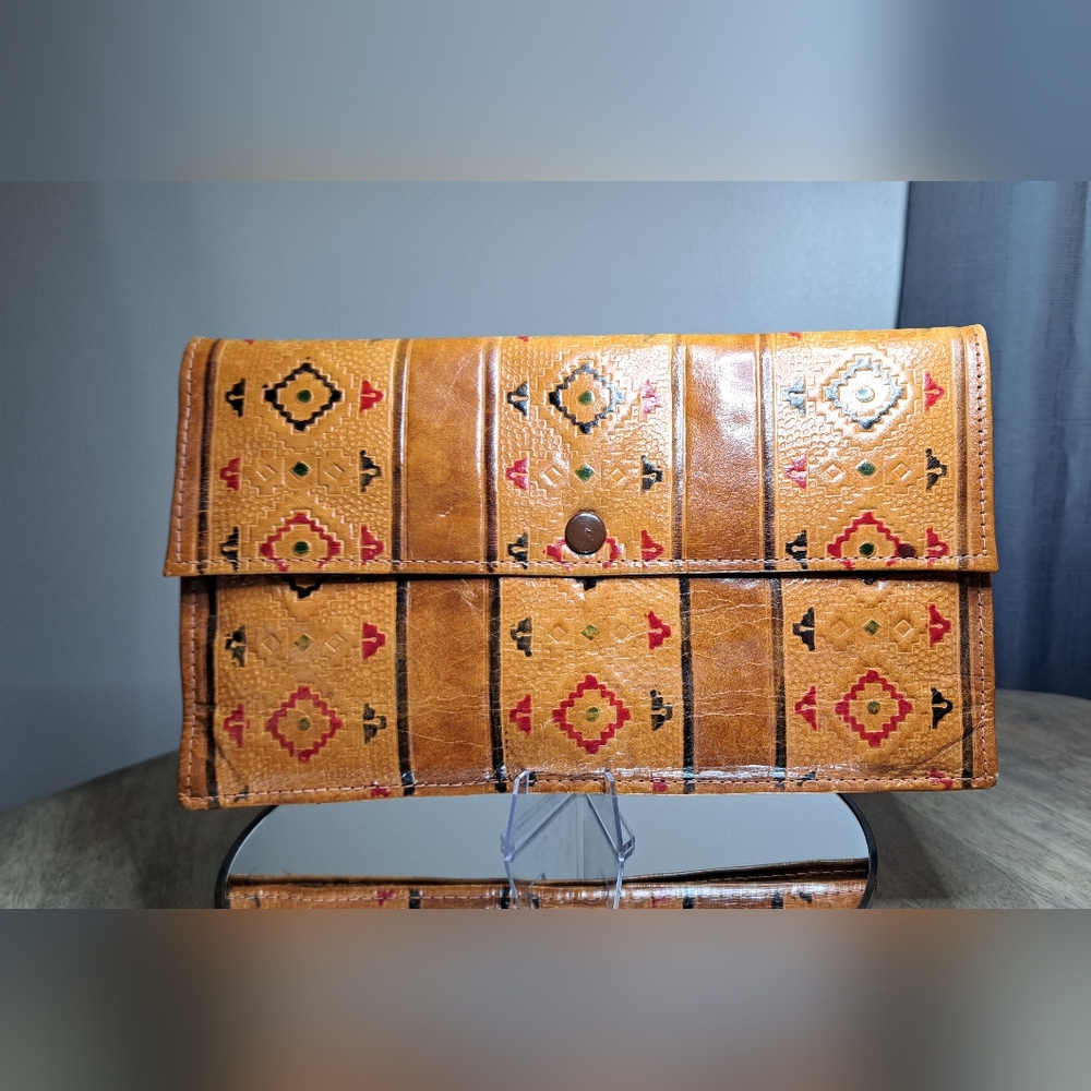 Leather Bohemian Patterned Clutch